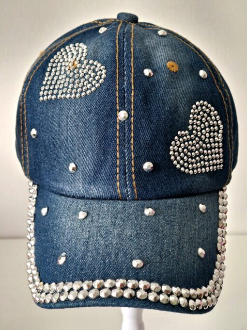 Basebollkeps Denim Rhinestone Decor 2 Hearts