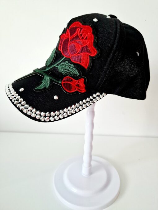 Basebollkeps Rhinestone Decor Red Rose