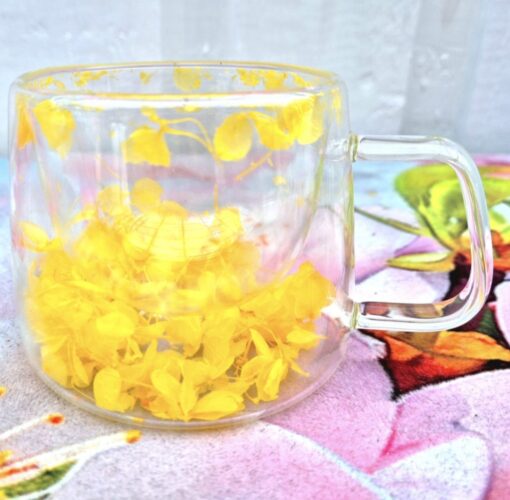 Glas Mugg Dubbelväggad Med Blommor Gul