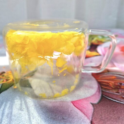 Glas Mugg Dubbelväggad Med Blommor Gul - Bild 3