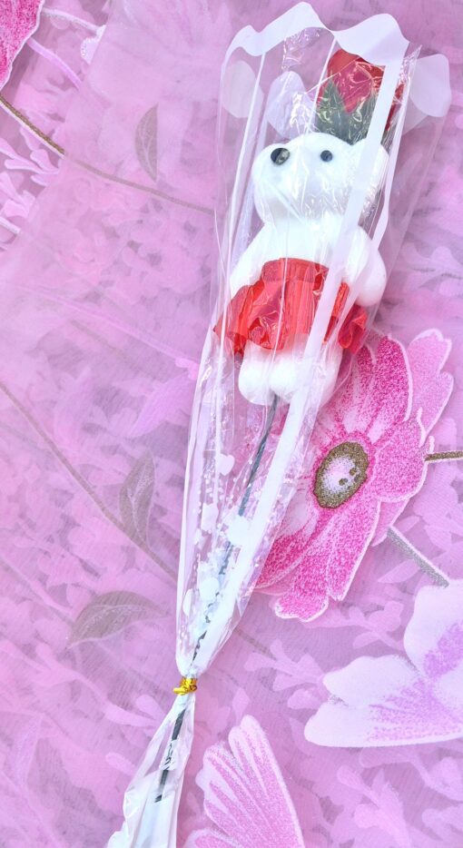 Romantisk Teddybjörn Med Konstblomma Röd - Bild 2