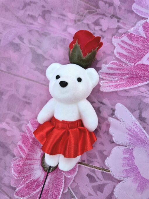 Romantisk Teddybjörn Med Konstblomma Röd - Bild 3