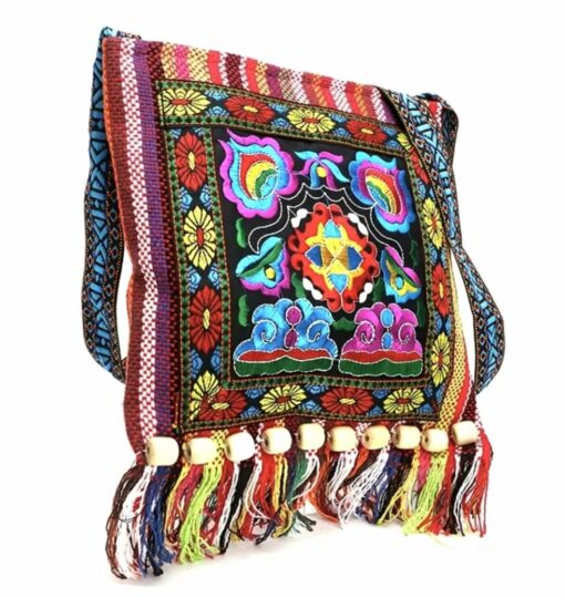 Vintage Broderad Tofs Tote Messenger Förvaringsväska