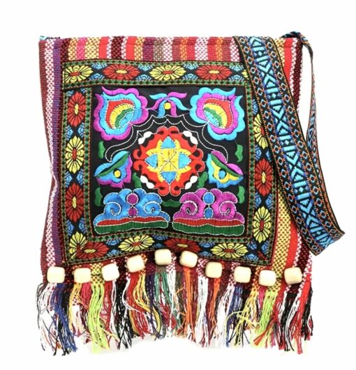 Vintage Broderad Tofs Tote Messenger Förvaringsväska - Bild 2