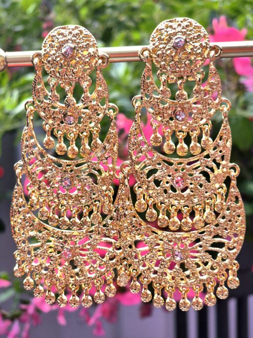 Vintage Hängande Örhängen Med Strass Gyllene