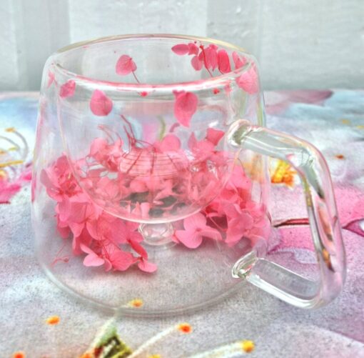 Glas Mugg Dubbelväggad Med Blommor Pink - Bild 2