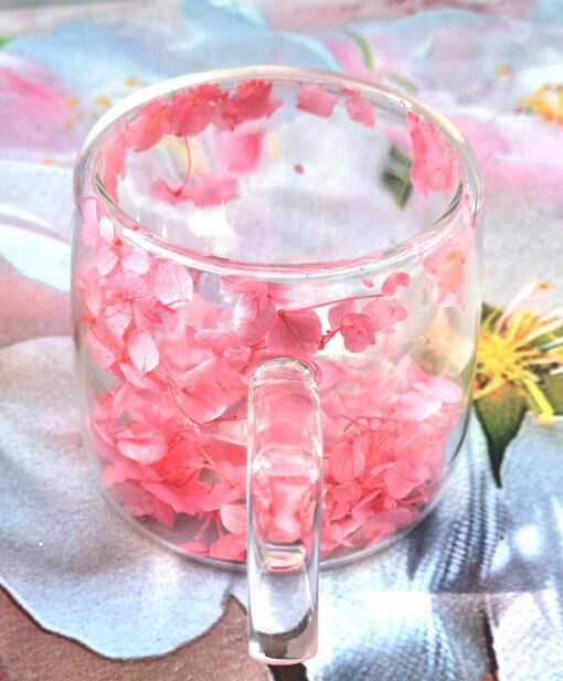Glas Mugg Dubbelväggad Med Blommor Pink